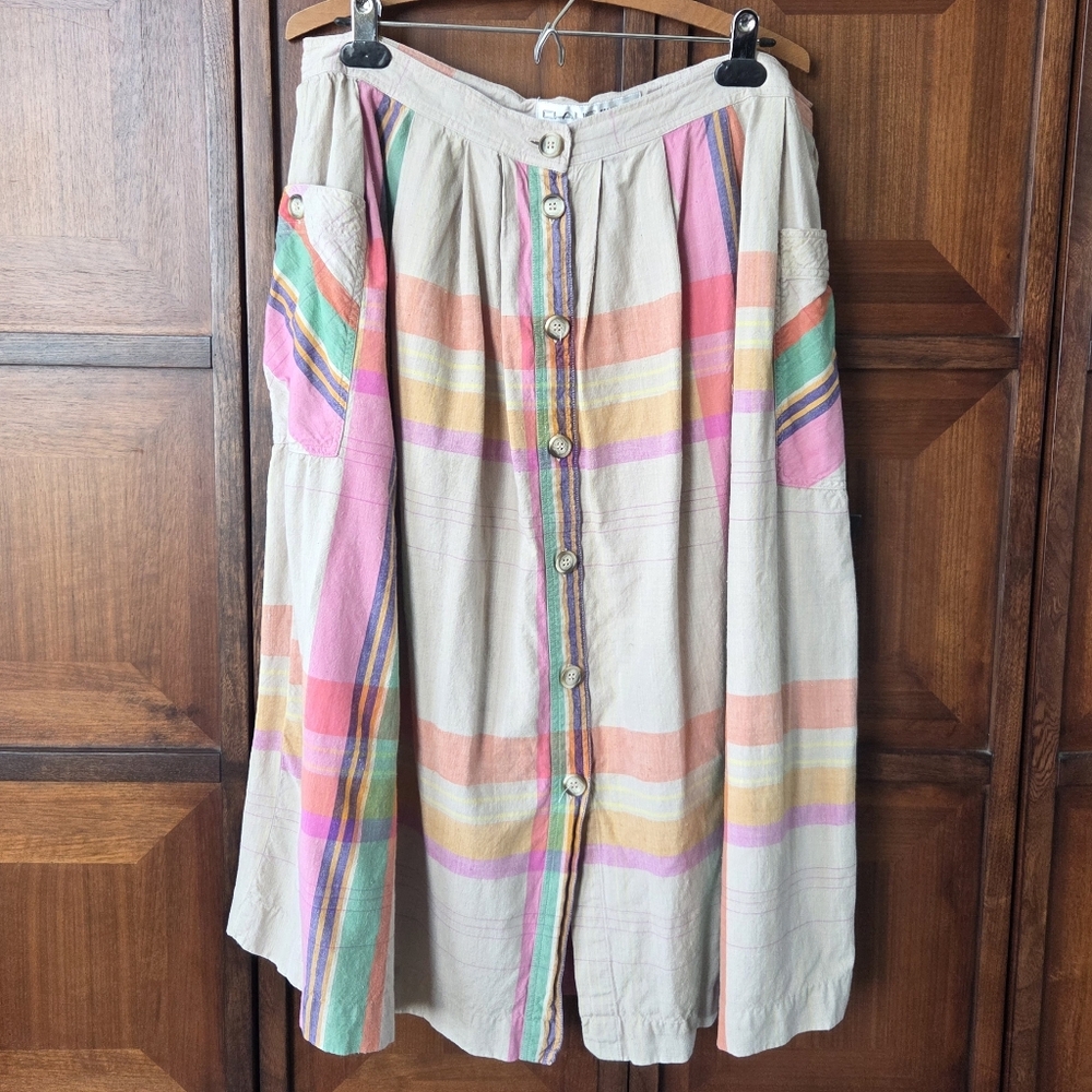 Vintage Cotton Colorful Plaid Button Down Skirt 24W